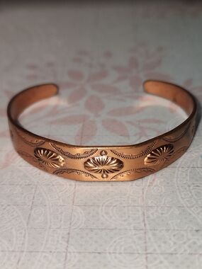 Copper Bell Trading Post Floral Engraved Cuff Bracelet